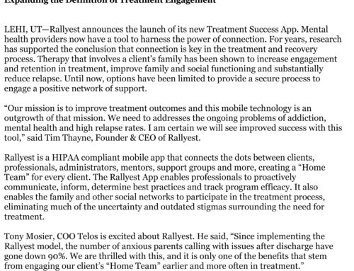 Treatment Success App Launches, by Rallyest